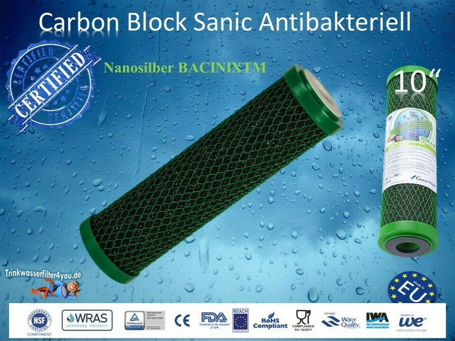 10/" Aktivkohleblockfilter BACINIX Nanosilber-Technologie Aktivkohlefilter