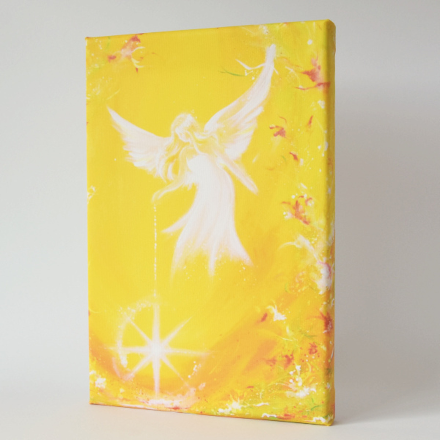 Engelbild,Geschenk /"Ich schenke Dir Licht/" Abstraktes Bild in Gelb Weiß Engel