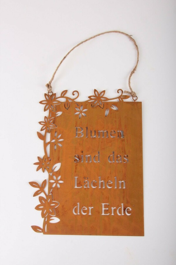 Edelrost Schild Tafel Garten Deko Spruch "Blumen sind das Lächeln der